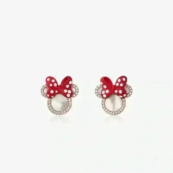 Minnie Mouse Disney World Gold Diamond Polka Dot Red Cute Mini Stud Earrings - Picture 5 of 6
